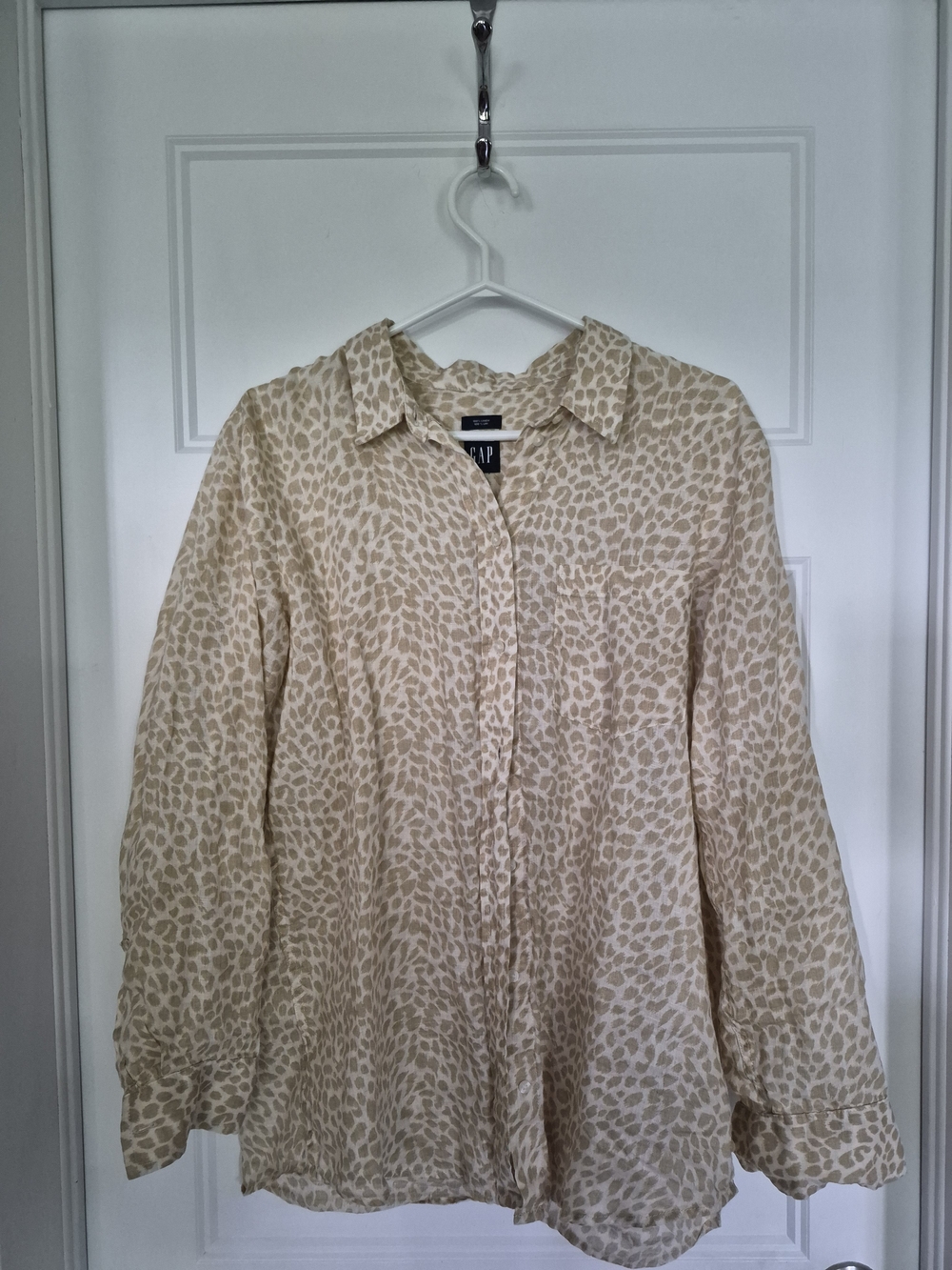 GAP Beige Animal-Print Button Front Linen Shirt